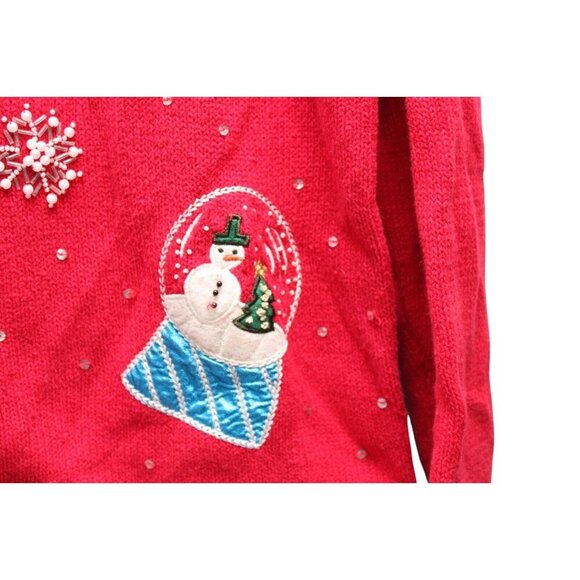 Vintage 90s Cardigan Sweater Medium Embroidered Sequin Beaded Holiday Winter - Picture 7 of 12